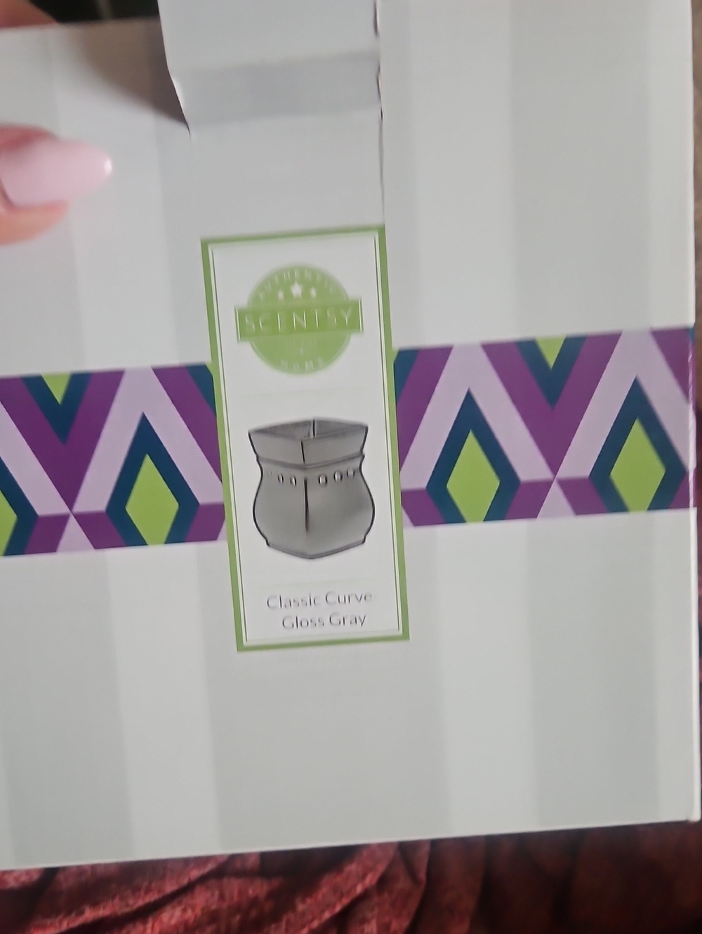 Scentsy Classic Curve Warmer - Gloss Gray with Purple & Lime Accent Packaging